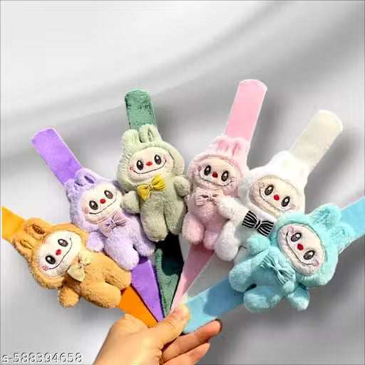 2025 Newest Labubu Cute Female Animal Plush Doll with Soft Pull Cloth Hand  Creative Bracelet Circle ( Purple 01 Pice )