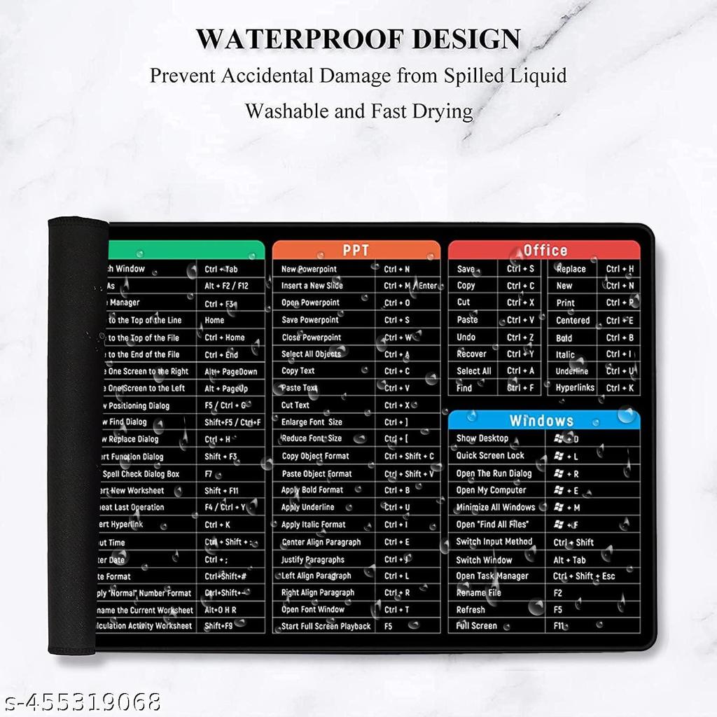 Anti-Slip Keyboard Pad with Office Software Shortcuts Pattern, Cler Extended Large Cheat Sheet Mouse Pad, Large Rubber Base Mice Smooth Cloth Desk Mat, Excel Shortcut Keys Mouse Pad (80x30cm)