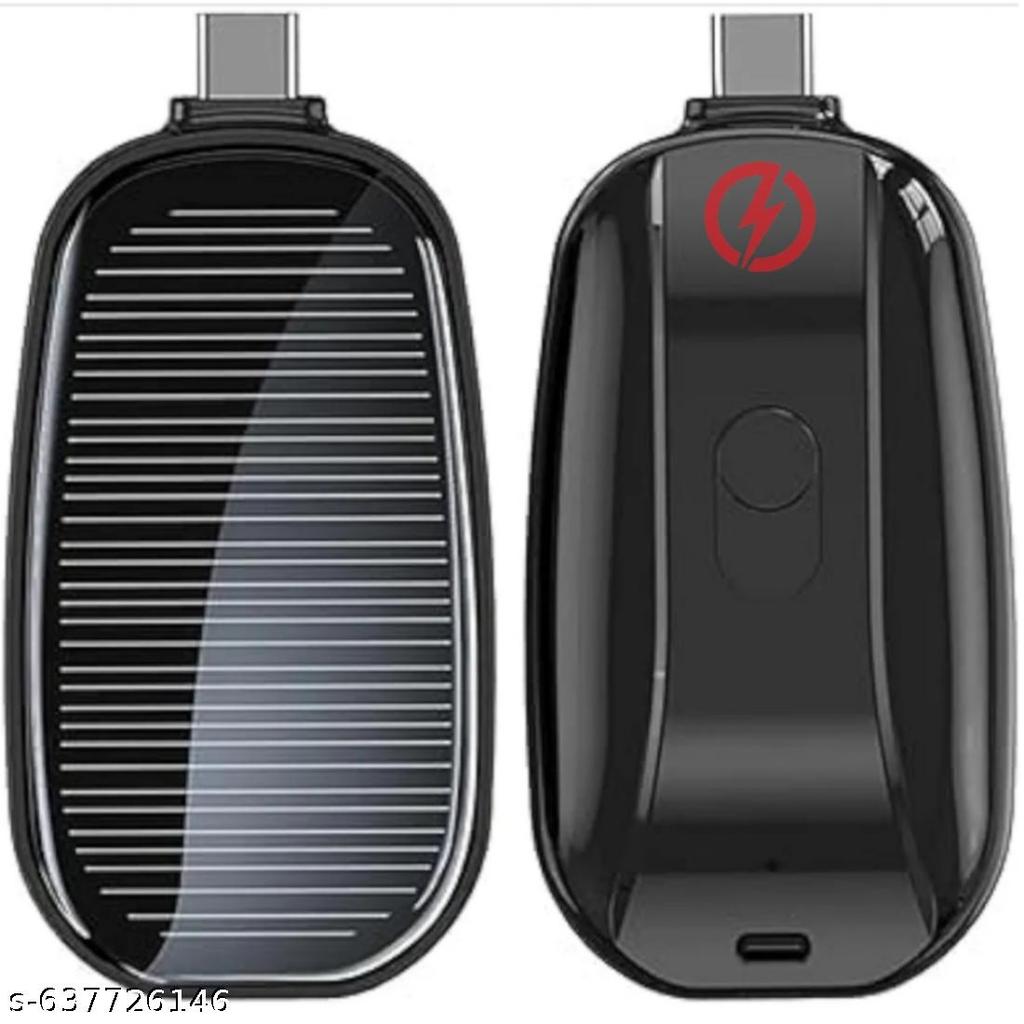 Harisha 1500mAh Large Capacity Battery Small Solar Charger Solar Power Bank Keychain Charger For Mobile Phones With Carabiner Emergency Power Supply (Type C Pin)