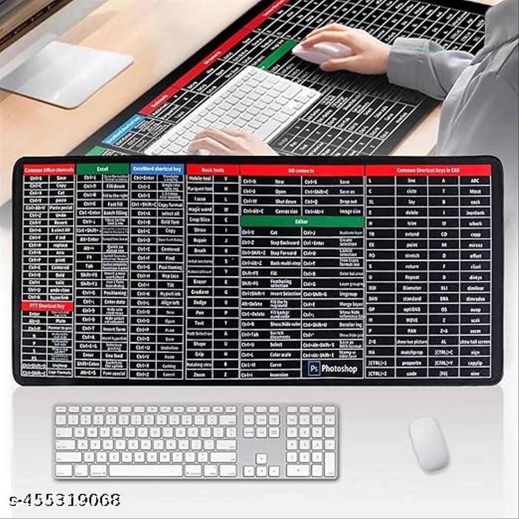 Anti-Slip Keyboard Pad with Office Software Shortcuts Pattern, Cler Extended Large Cheat Sheet Mouse Pad, Large Rubber Base Mice Smooth Cloth Desk Mat, Excel Shortcut Keys Mouse Pad (80x30cm)