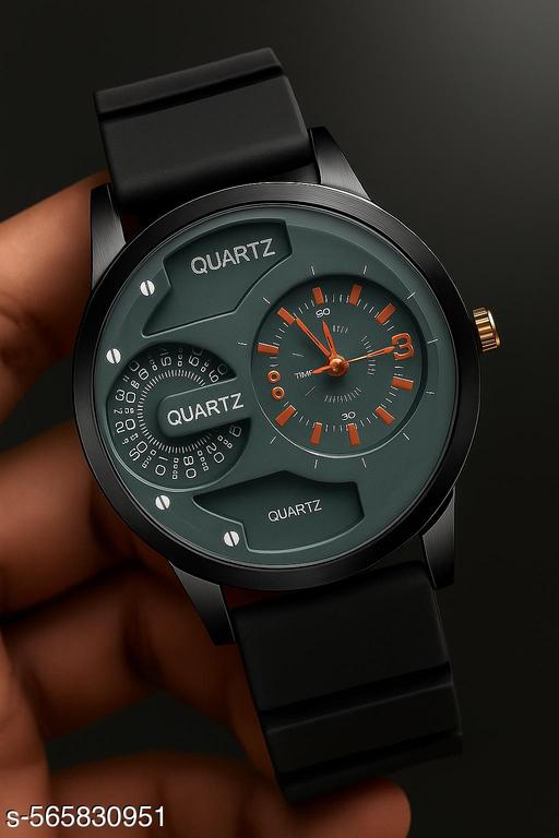 Men's Analog Quartz Wrist Watch | Black Dial Sporty Look | Trendy Silicone Strap Watch for Men | Dual Subdial Design