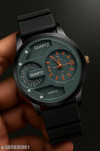 Men's Analog Quartz Wrist Watch | Black Dial Sporty Look | Trendy Silicone Strap Watch for Men | Dual Subdial Design