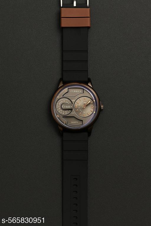 Men's Analog Quartz Wrist Watch | Black Dial Sporty Look | Trendy Silicone Strap Watch for Men | Dual Subdial Design